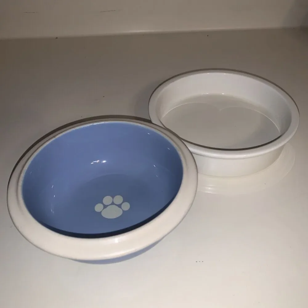 Ceramic Top Paw Dog Chow Bowl, & Water Dish  D/W & Micro Safe - EUC